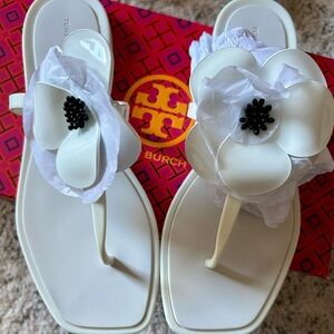 Tory Burch White Floral Sandals